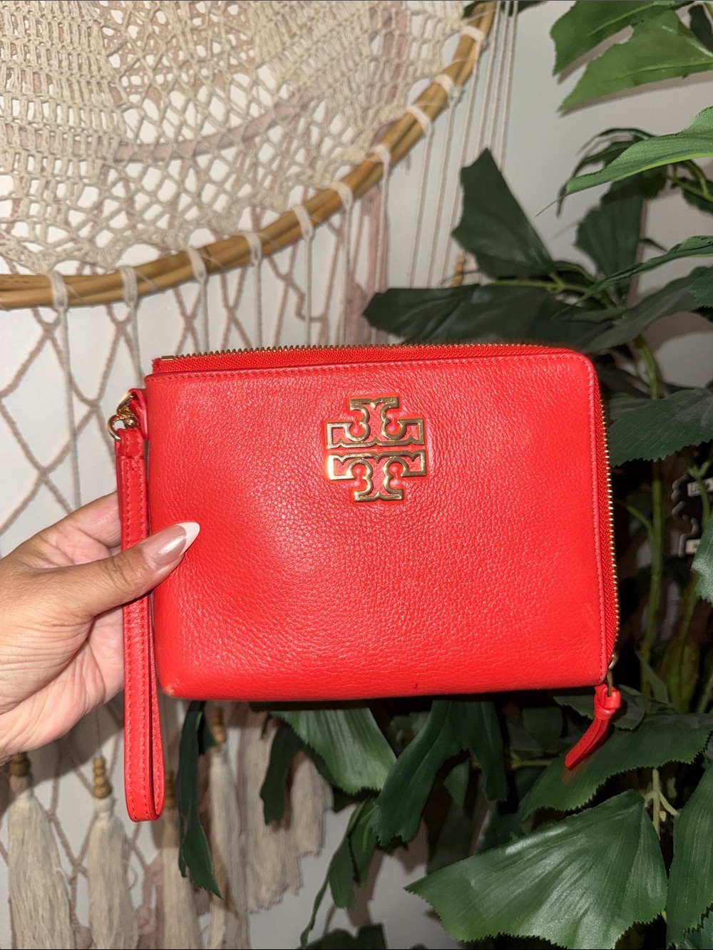 Tory Burch Orange Leather Wristlet Clutch